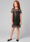 Marlan - Vestido Infantil em Cotton e Telinha Shine Rosa - variação: Preto