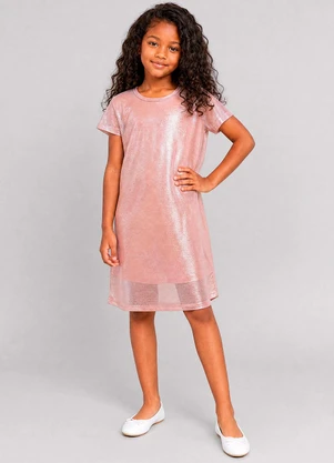 Marlan - Vestido Infantil em Cotton e Telinha Shine Rosa - MARLAN