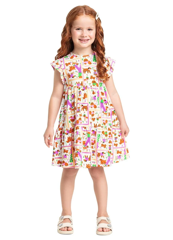 Bee Loop - Vestido Infantil em Cotton Estampado Bee Loop Rosa