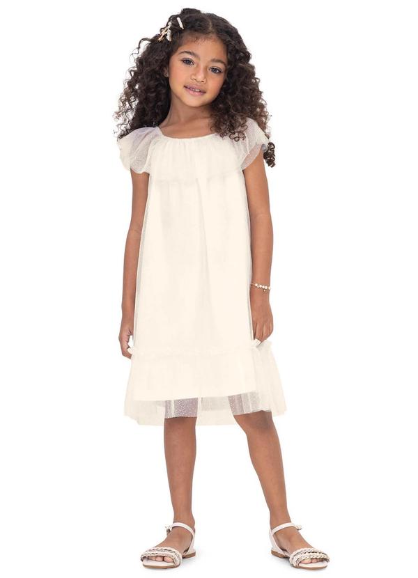 Trick Nick - Vestido Infantil em Cotton Leve e Tule Bege