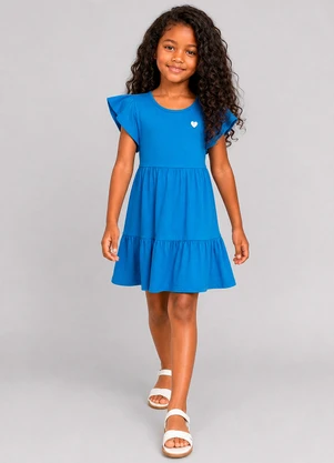 Marlan - Vestido Infantil em Cotton Penteado Azul - MARLAN