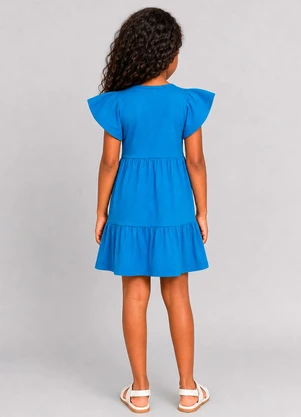 Marlan - Vestido Infantil em Cotton Penteado Azul - MARLAN