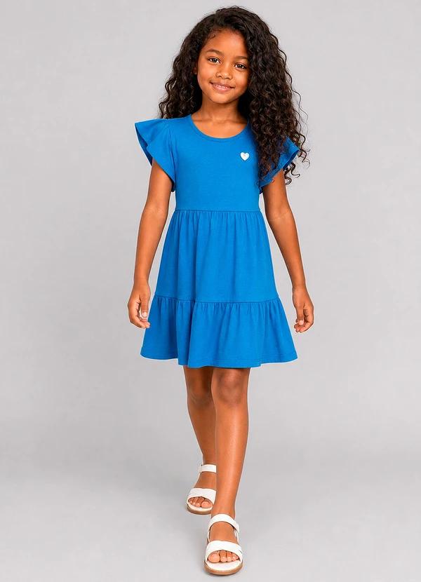 Marlan - Vestido Infantil em Cotton Penteado Azul