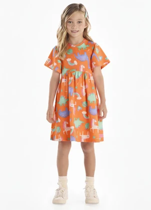 Quimby - Vestido Infantil em Cotton Laranja - QUIMBY