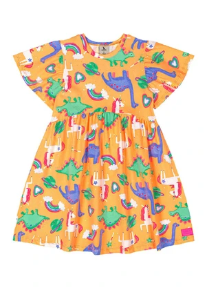 Quimby - Vestido Infantil em Cotton Laranja - QUIMBY