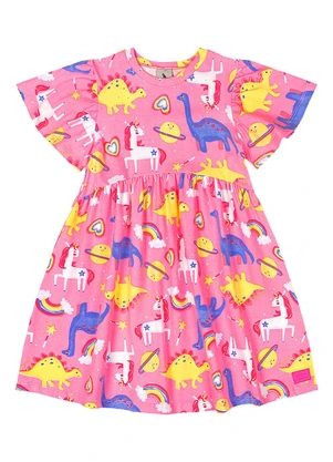 Quimby - Vestido Infantil em Cotton Rosa - QUIMBY