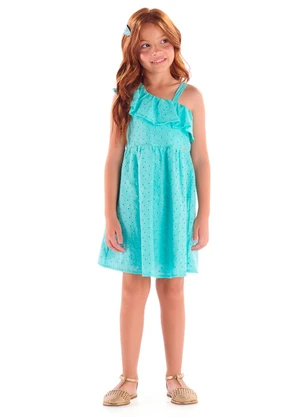 Quimby - Vestido Infantil em Laise Babado Azul - QUIMBY