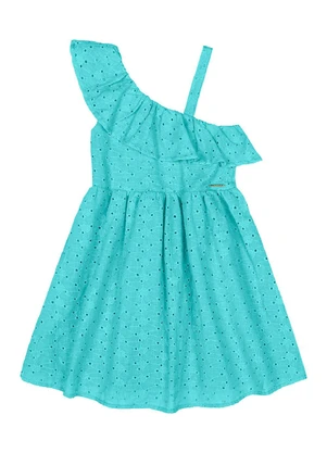 Quimby - Vestido Infantil em Laise Babado Azul - QUIMBY