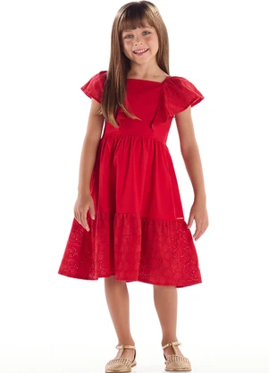 Quimby - Vestido Infantil em Laise Babado Vermelho - QUIMBY