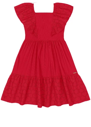 Quimby - Vestido Infantil em Laise Babado Vermelho - QUIMBY