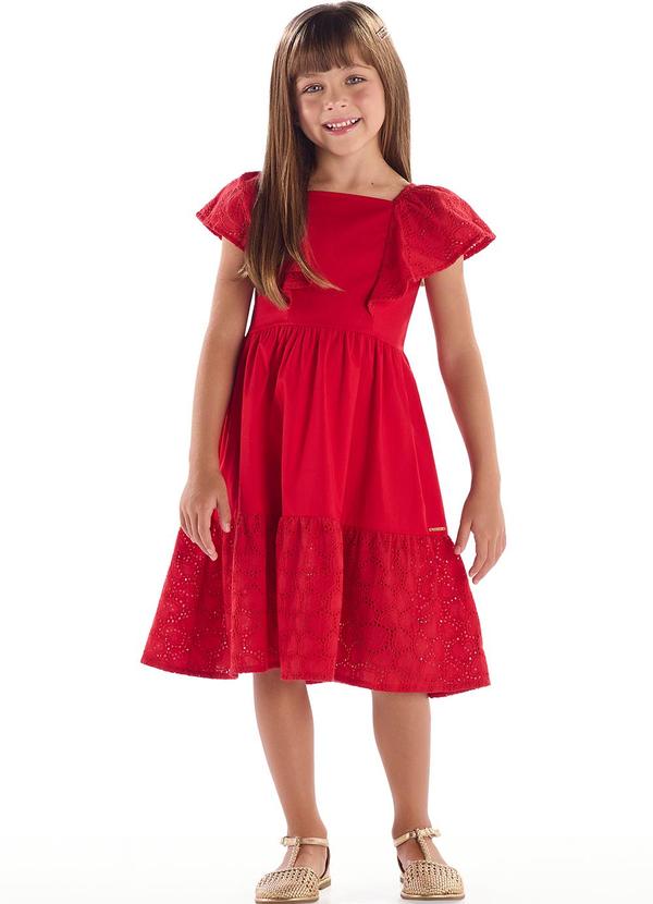 Quimby - Vestido Infantil em Laise Babado Vermelho