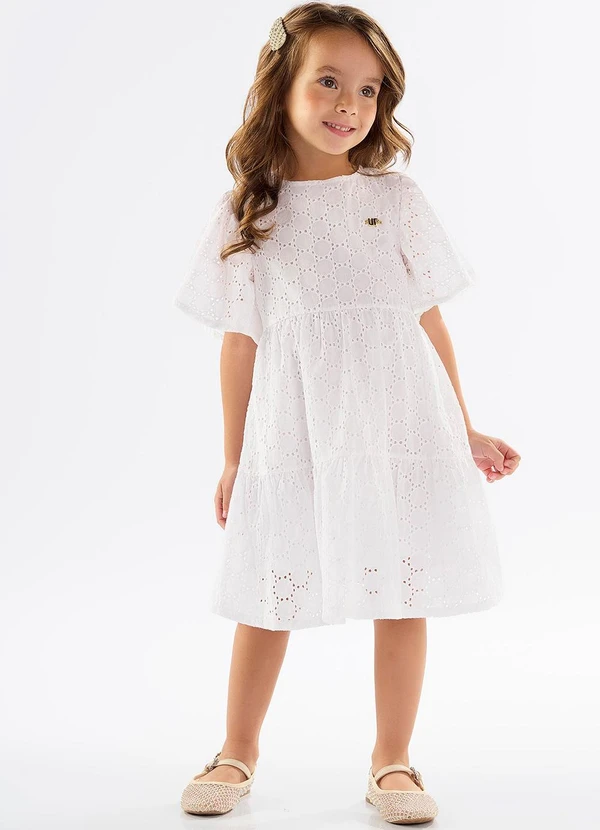 Up Baby Vestido Infantil em Laise com Forro Branco