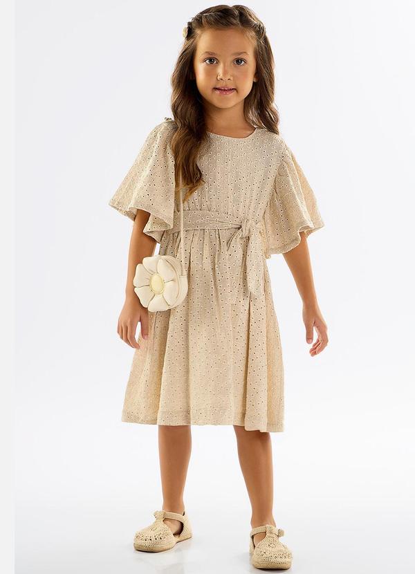 Up Baby - Vestido Infantil em Laise Forrado Bege