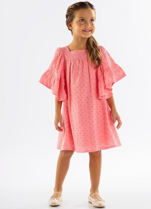 Up Baby - Vestido Infantil em Laise Forrado Rosa