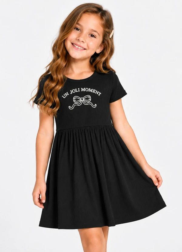 Select - Vestido Infantil em Malha de Ribana Preto