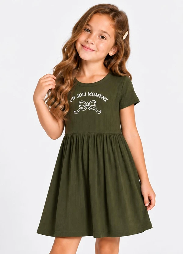 Select - Vestido Infantil em Malha de Ribana Verde