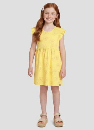 Kely Kety - Vestido Infantil em Malha Estampada Amarelo - KELY KETY