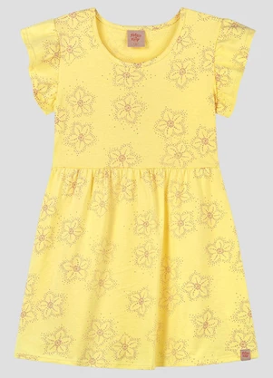 Kely Kety - Vestido Infantil em Malha Estampada Amarelo - KELY KETY