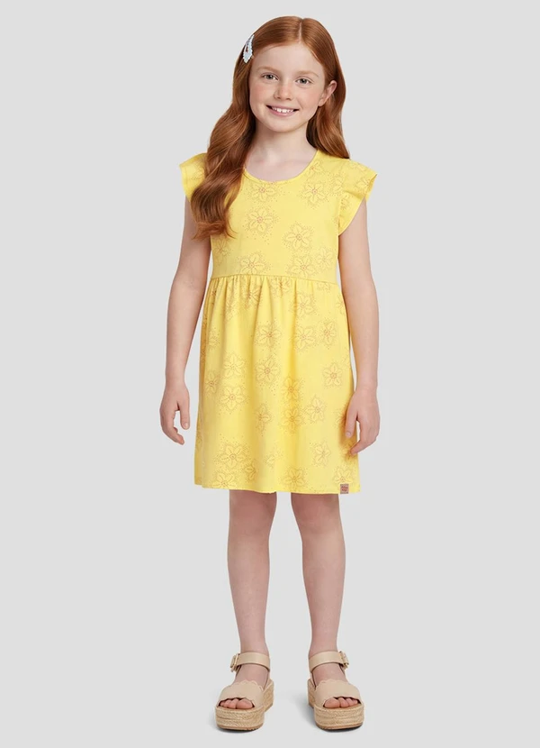 Kely Kety - Vestido Infantil em Malha Estampada Amarelo