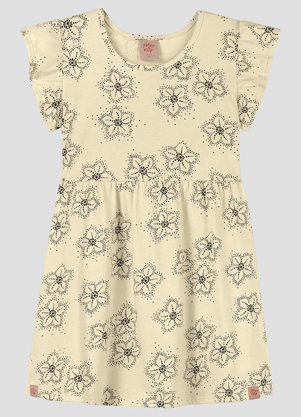 Kely Kety - Vestido Infantil em Malha Estampada Bege