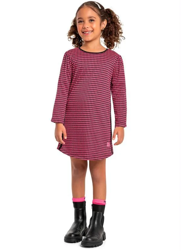 Quimby - Vestido Infantil em Malha Jacquard Rosa
