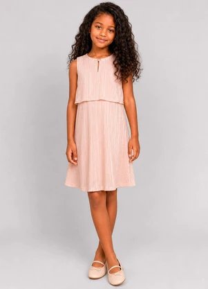 Milli e Nina - Vestido Infantil em Malha Plissada Rosa - MILLI E NINA