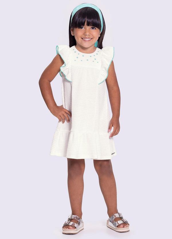 Alakazoo - Vestido Infantil em Malha Texturizada Branco
