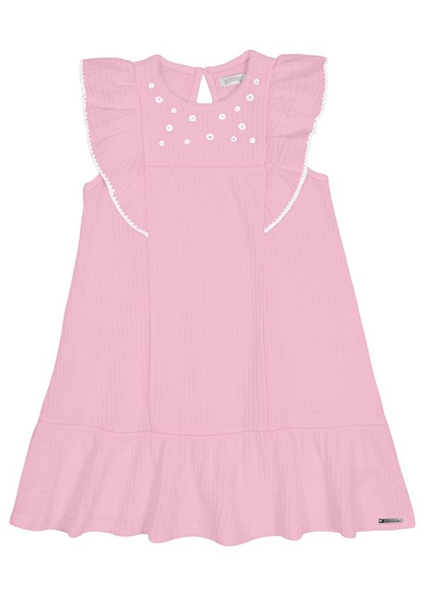 Alakazoo - Vestido Infantil em Malha Texturizada Rosa