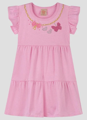 Kely Kety - Vestido Infantil em Malha Trabalhada Collor Rosa - KELY KETY