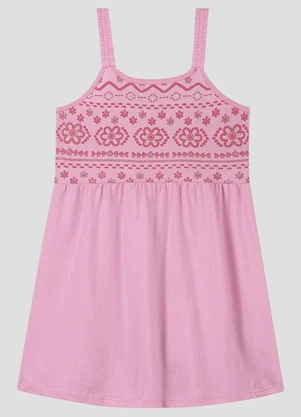 Kely Kety - Vestido Infantil em Malha Trabalhada Collor Rosa - KELY KETY