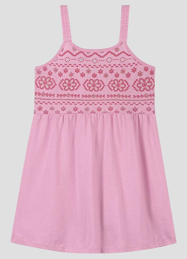 Kely Kety - Vestido Infantil em Malha Trabalhada Collor Rosa