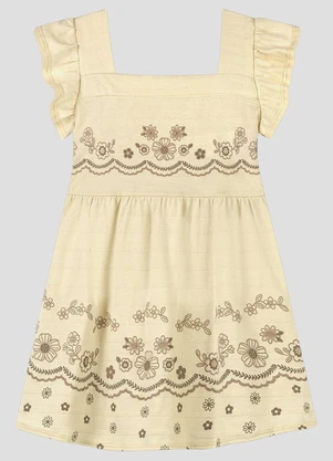 Kely Kety - Vestido Infantil em Malha Trabalhada Stripe Bege - KELY KETY