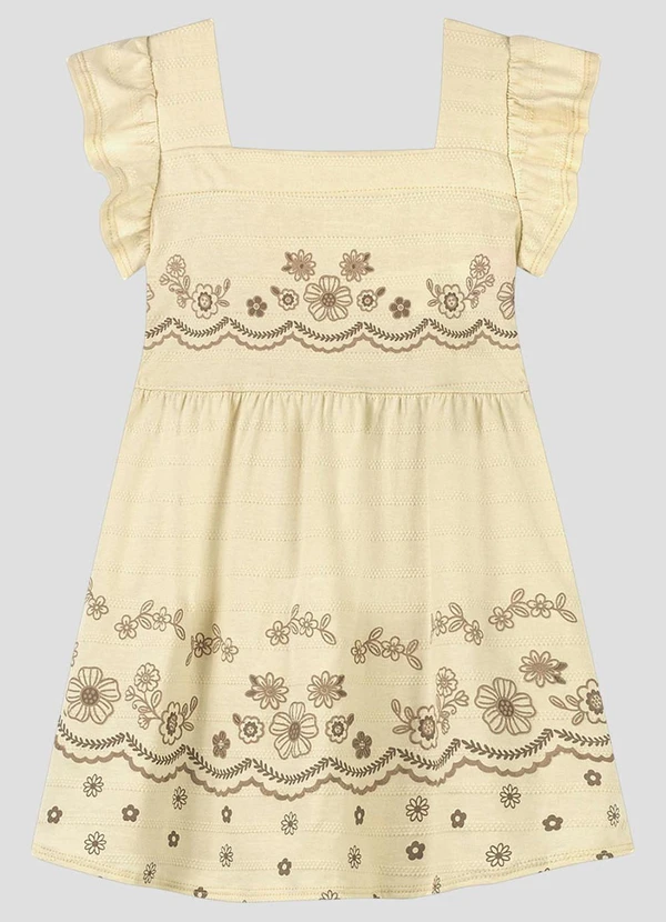 Kely Kety - Vestido Infantil em Malha Trabalhada Stripe Bege
