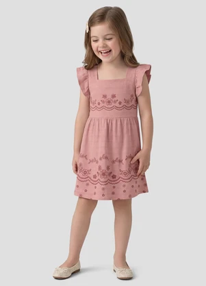 Kely Kety - Vestido Infantil em Malha Trabalhada Stripe Rosa - KELY KETY