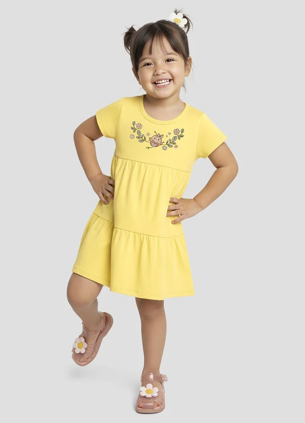 Kely Kety - Vestido Infantil em Meia Malha Amarelo