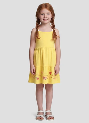Kely Kety - Vestido Infantil em Meia Malha Amarelo - KELY KETY