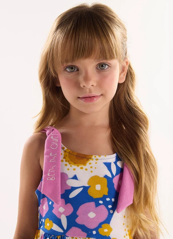 Três e Já - Vestido Infantil em Meia Malha Azul 2