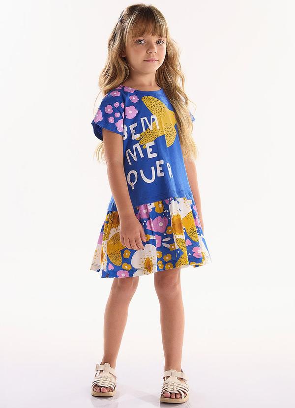 Três e Já - Vestido Infantil em Meia Malha Azul