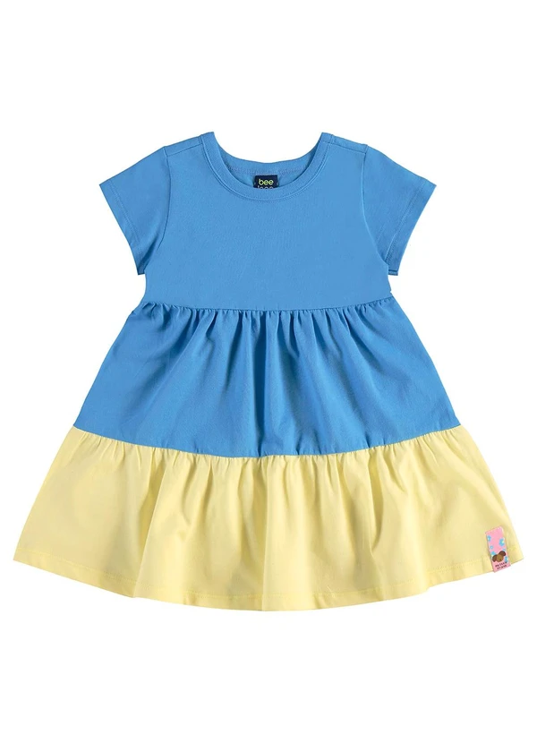 Bee Loop - Vestido Infantil em Meia Malha Azul