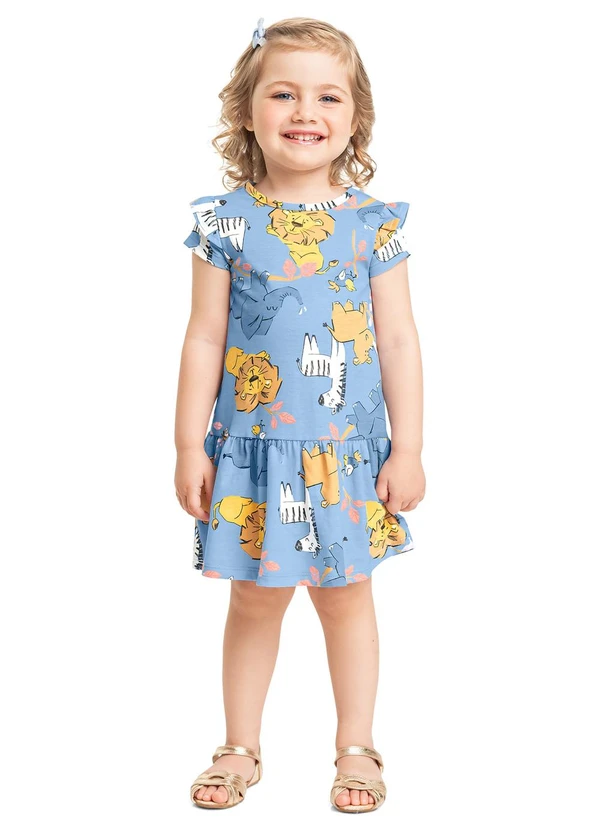 Bee Loop - Vestido Infantil em Meia Malha Bee Loop Azul