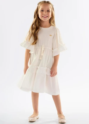 Up Baby - Vestido Infantil em Meia Malha Bege - UP BABY