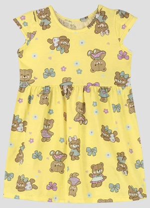Kely Kety - Vestido Infantil em Meia Malha Estampada Amarelo - KELY KETY