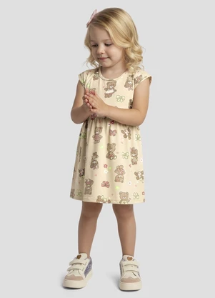 Kely Kety - Vestido Infantil em Meia Malha Estampada Bege - KELY KETY