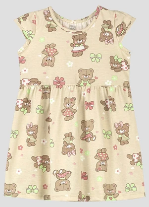 Kely Kety - Vestido Infantil em Meia Malha Estampada Bege - KELY KETY
