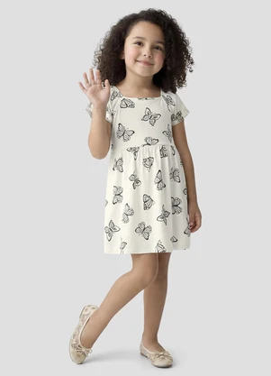 Kely Kety - Vestido Infantil em Meia Malha Estampada Bege - KELY KETY