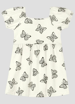 Kely Kety - Vestido Infantil em Meia Malha Estampada Bege - KELY KETY