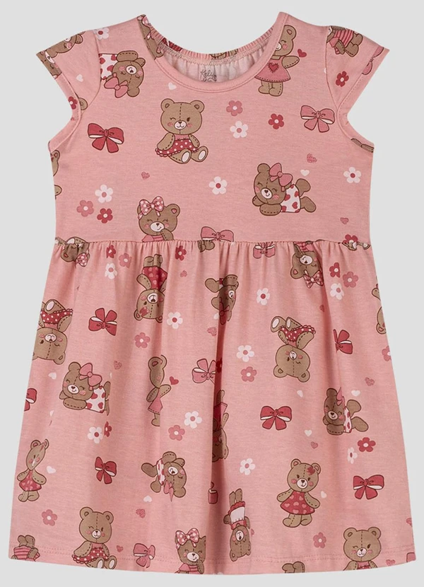 Kely Kety - Vestido Infantil em Meia Malha Estampada Rosa