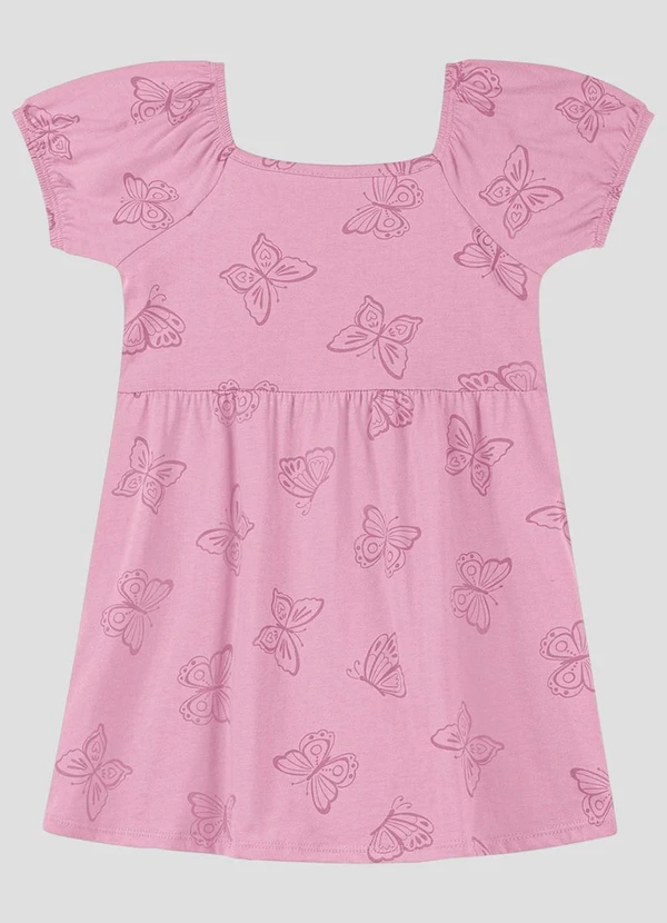 Kely Kety - Vestido Infantil em Meia Malha Estampada Rosa