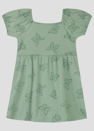 Kely Kety - Vestido Infantil em Meia Malha Estampada Verde - KELY KETY
