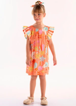 Três e Já - Vestido Infantil em Meia Malha Laranja - TRÊS E JÁ